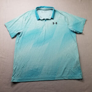 Under Armour Polo Shirt Mens Size XL Blue Geometric Wave Striped Golf Heatgear